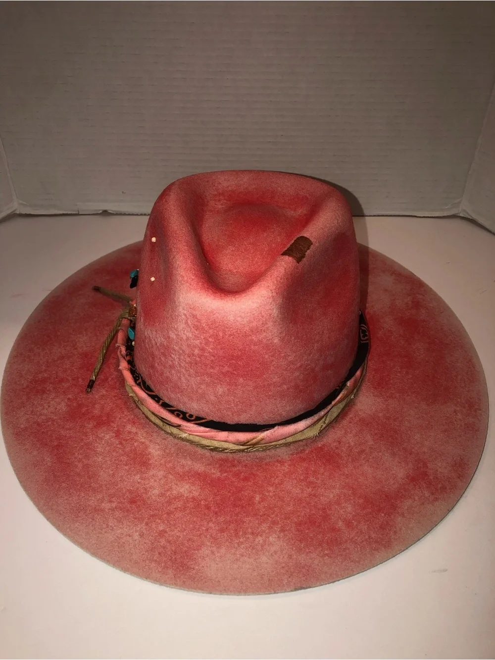 New Free People FP Pink Cami Washed Brim Embossed Jeweled Cowboy Western Hat